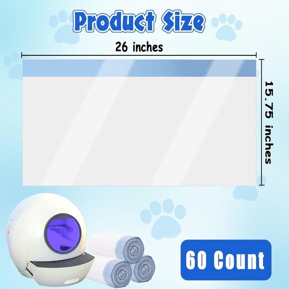 60-Count Extra-Thick Drawstring Cat Litter Box Liners - Picture 2 of 7